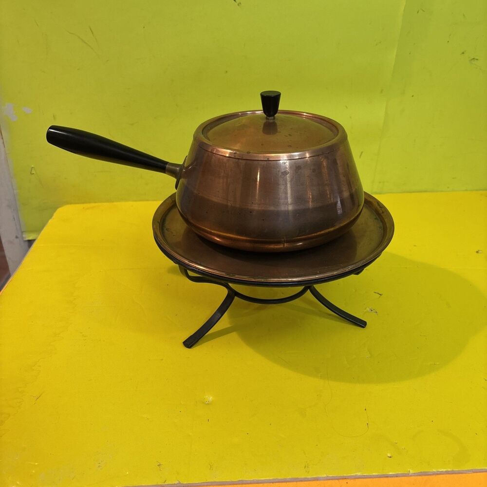 Vintage Copper Fondue Set As Is (Set is missing heating element/needs cleaning).